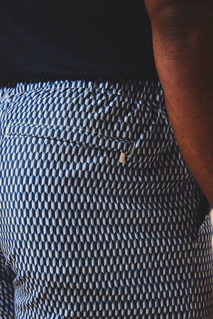 Quick Dry Printed Micro Geo Swim Shorts in Blue