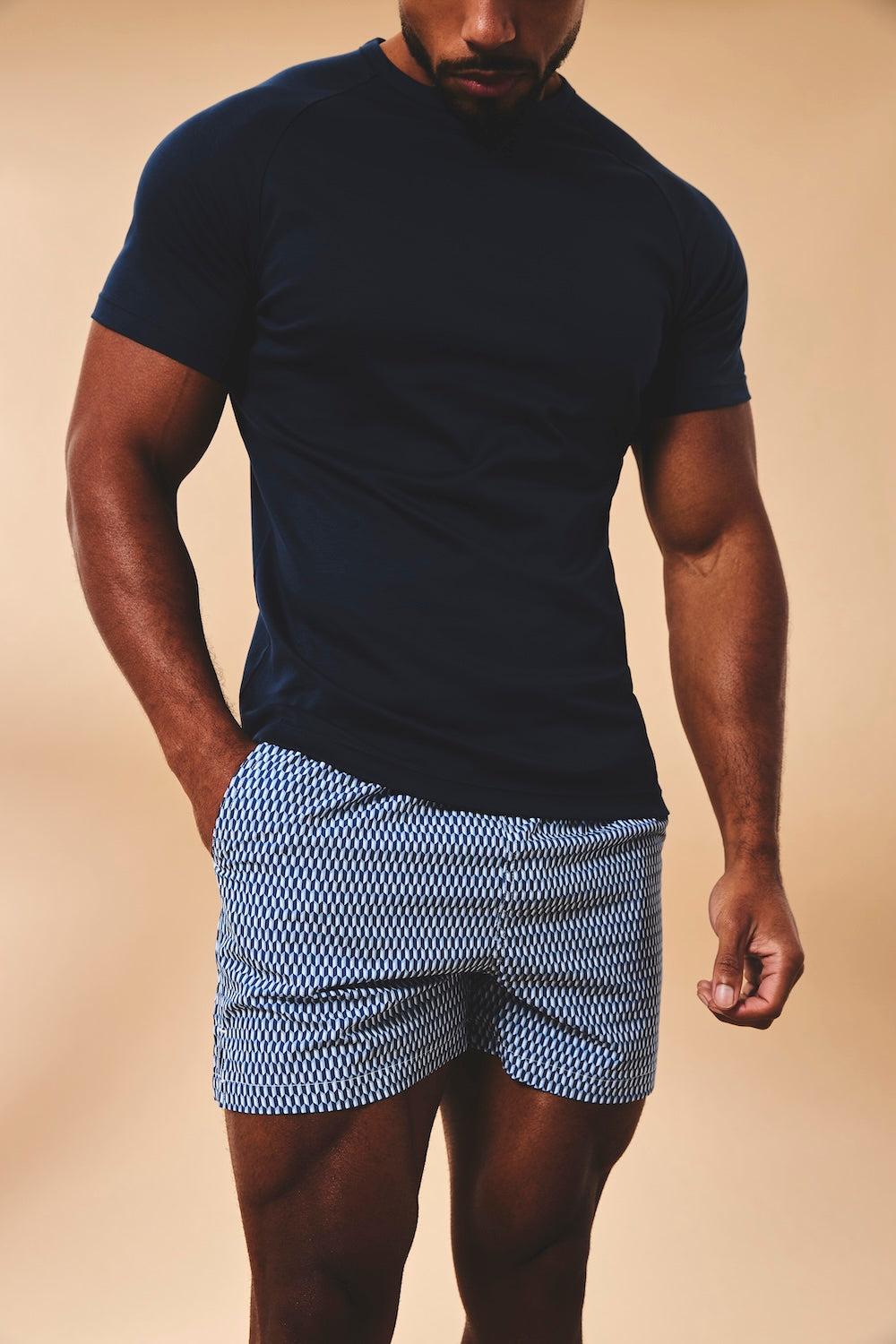 Quick Dry Printed Micro Geo Swim Shorts in Blue