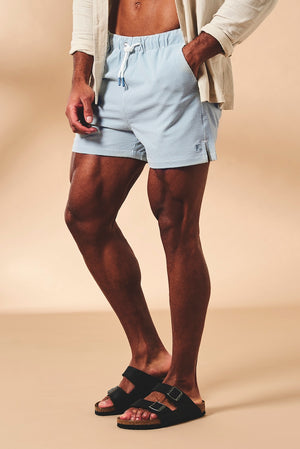 Quick Dry Seersucker Stripe Swim Shorts in Blue and White