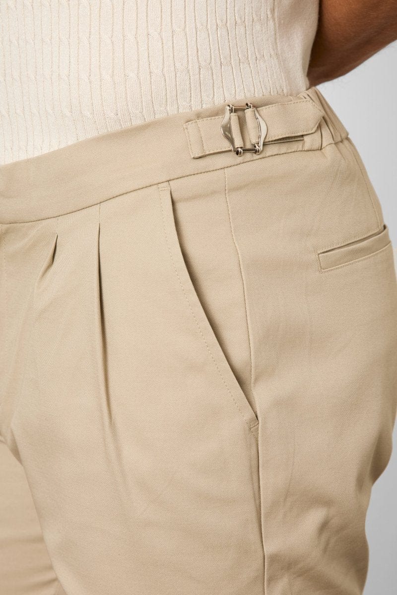 Smart Pleated Cotton Side Adjust Short in Stone - TAILORED ATHLETE - ROW