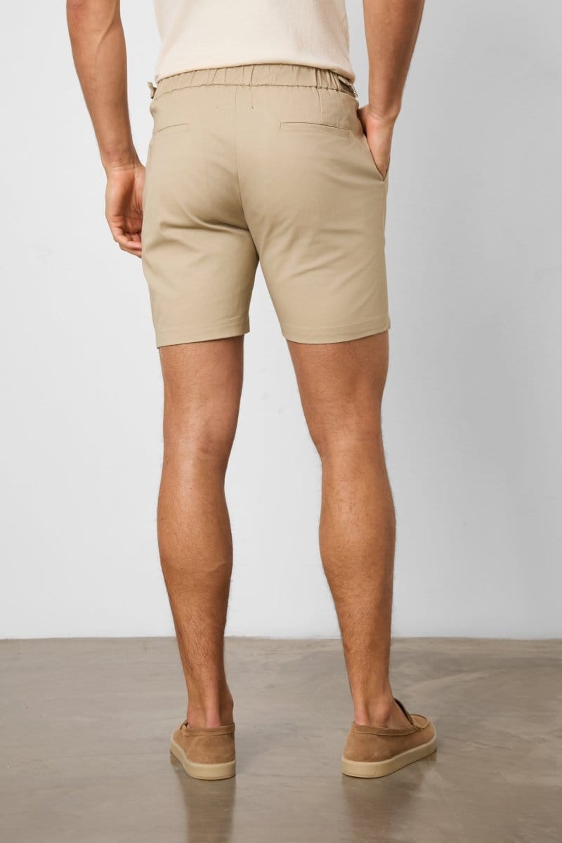 Smart Pleated Cotton Side Adjust Short in Stone - TAILORED ATHLETE - ROW