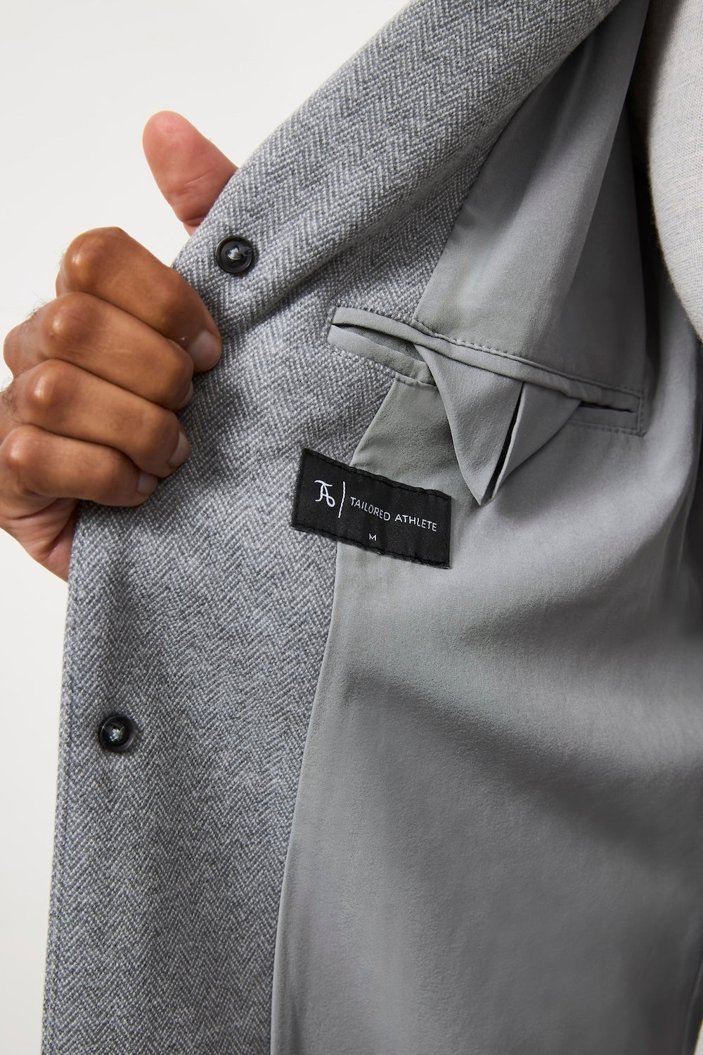 Single Breasted Herringbone Overcoat in Soft Grey