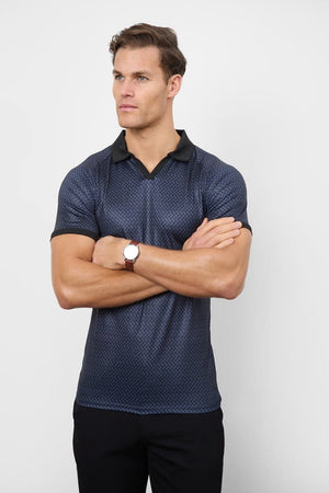 Retro Open Collar Polo Shirt in Square Geo Print - TAILORED ATHLETE - ROW