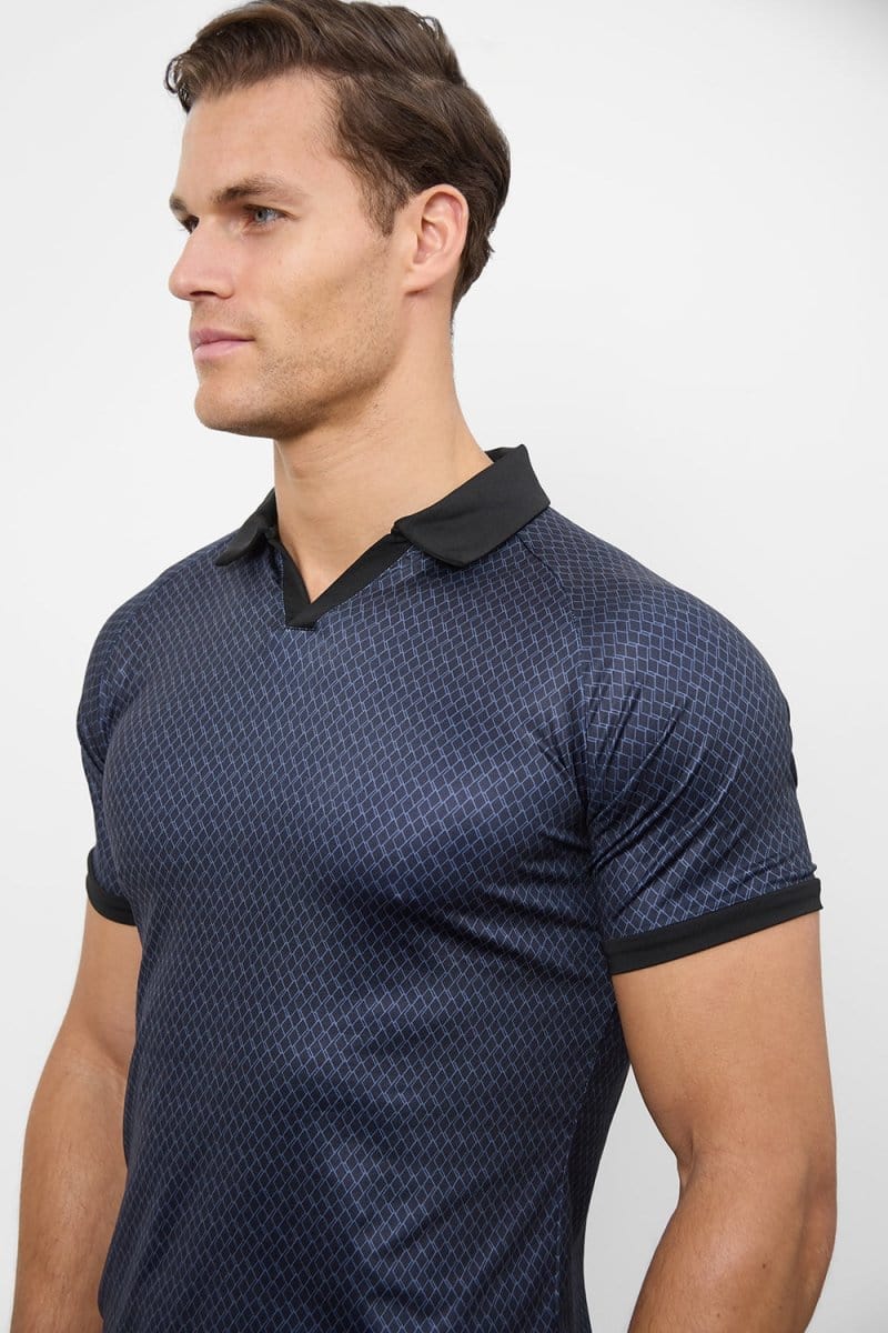 Retro Open Collar Polo Shirt in Square Geo Print - TAILORED ATHLETE - ROW