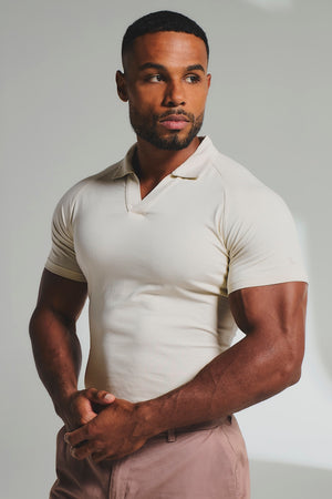 Essential Jersey Buttonless Polo Shirt in Alabaster