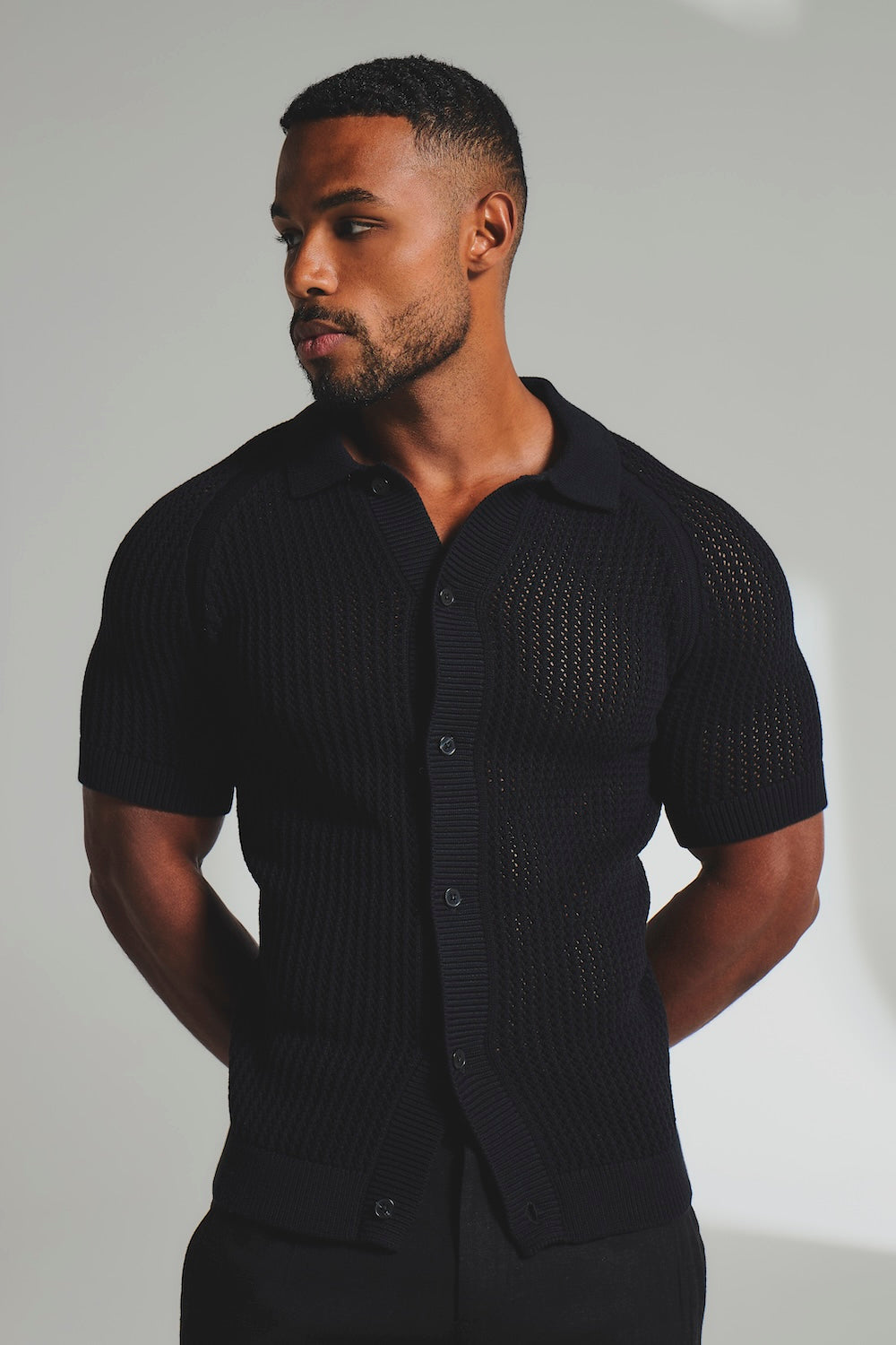 Crochet Knitted Shirt in Black