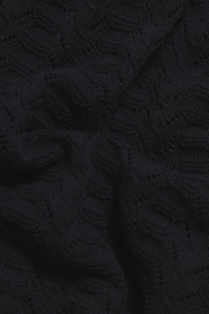 Pointelle Knitted Open Collar Polo Shirt in Black