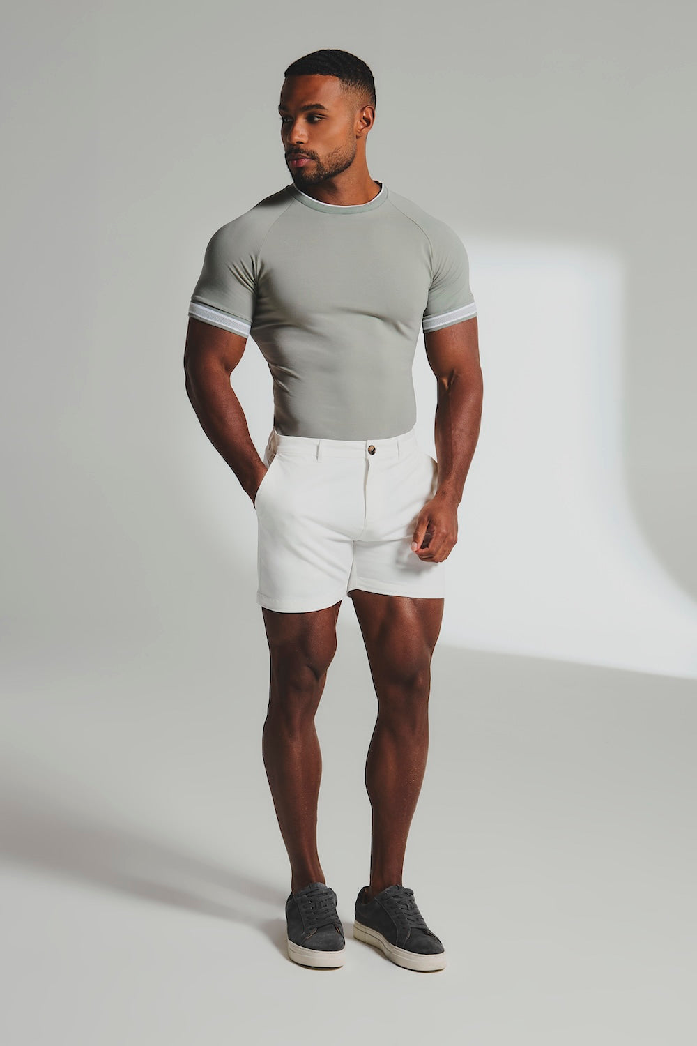 Muscle Fit Chino Shorts-Shorter Length in Chalk