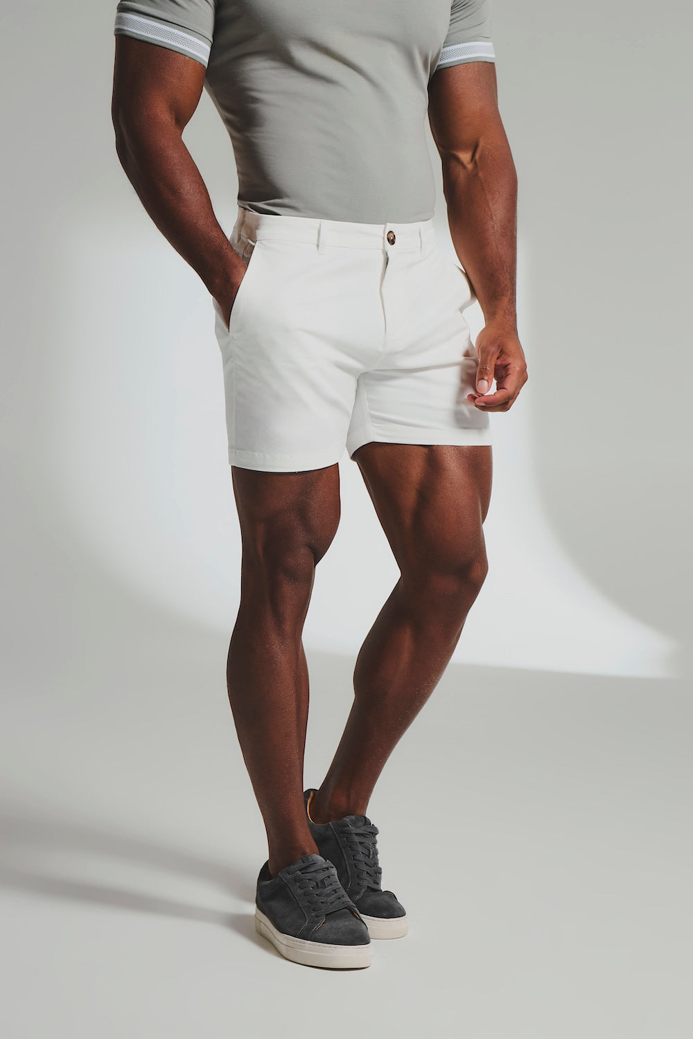 Muscle Fit Chino Shorts-Shorter Length in Chalk