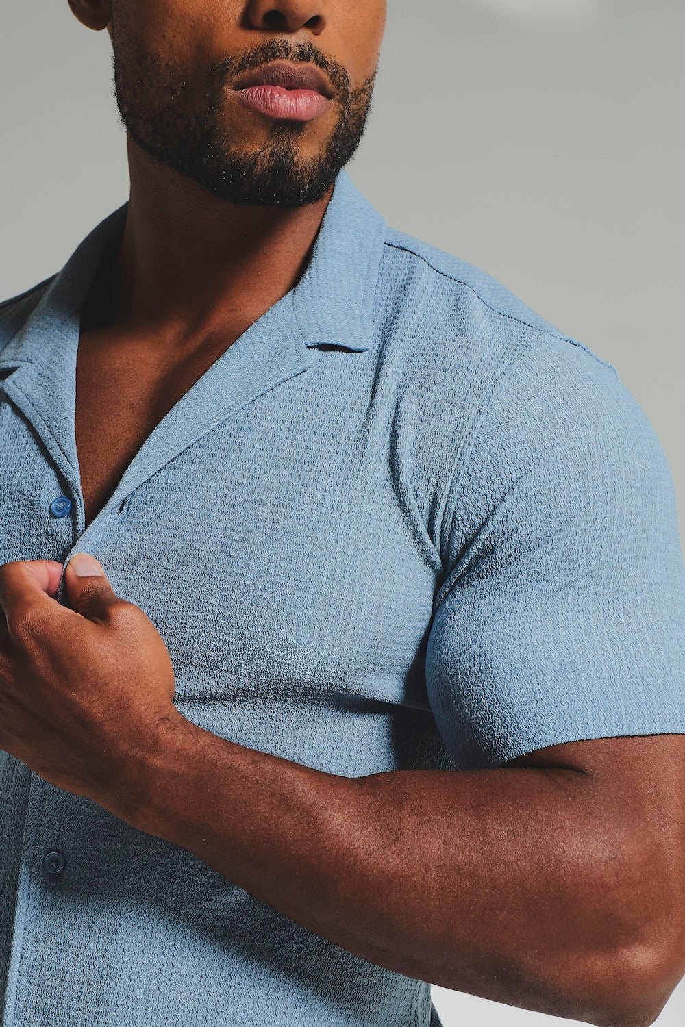 Textured Cuban Collar Shirt in Slate Blue