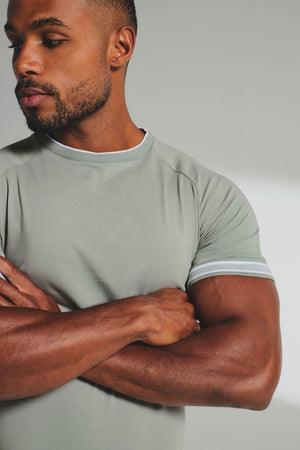 Tipped Fashion Fit T-Shirt in Sage / White