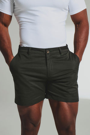 Muscle Fit Stretch Chino Shorts - Shorter Length in Dark Khaki