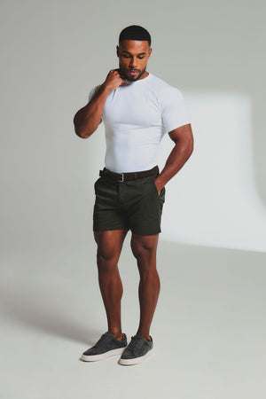 Muscle Fit Stretch Chino Shorts - Shorter Length in Dark Khaki