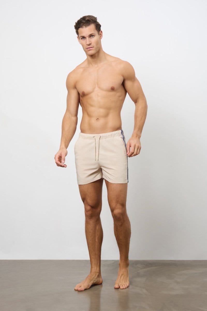 Twin Stripe Swim Short in Stone - TAILORED ATHLETE - ROW