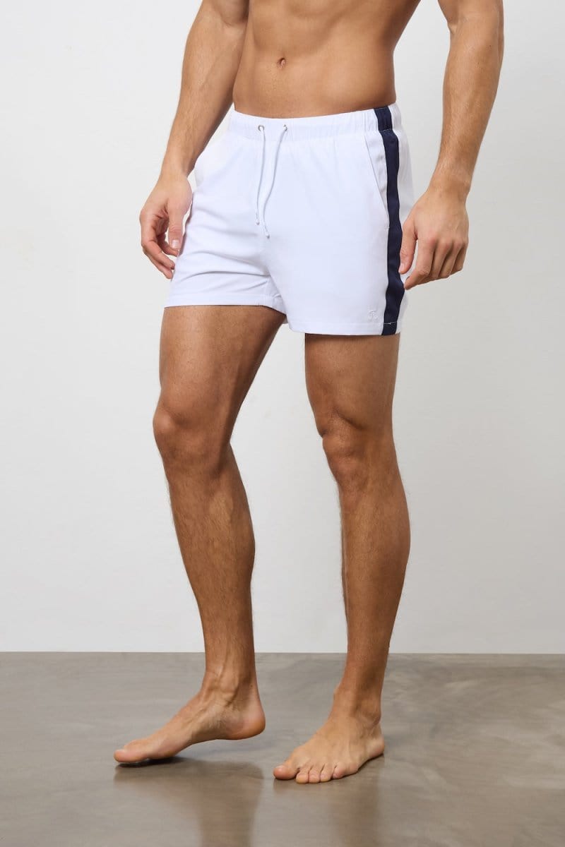 Bold Side Stripe Swim Short in White - TAILORED ATHLETE - ROW