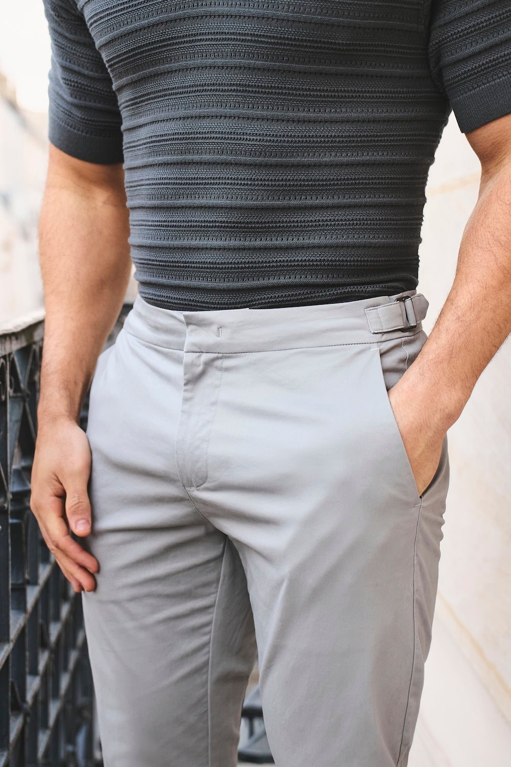 Smart Chino Side Adjuster Trousers in Pale Grey