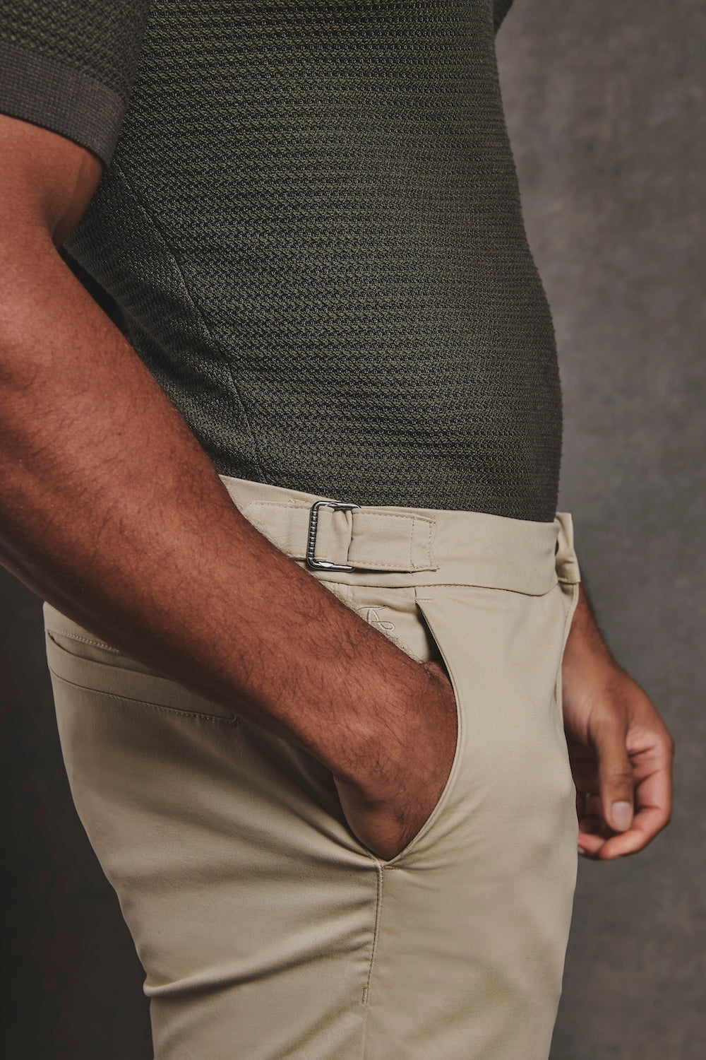 Smart Chino Side Adjuster Trousers in Stone