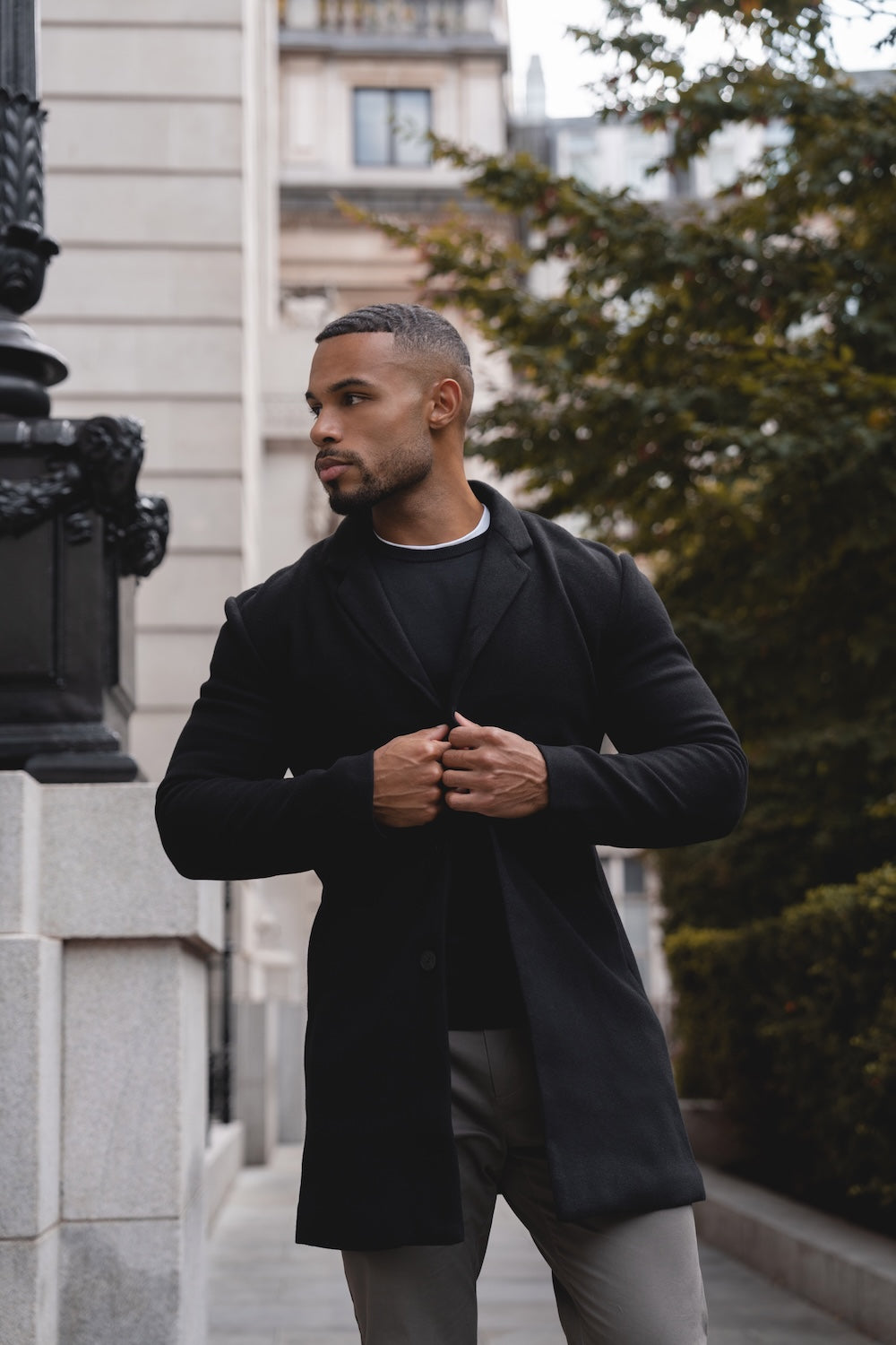 Single Breasted Overcoat in Black