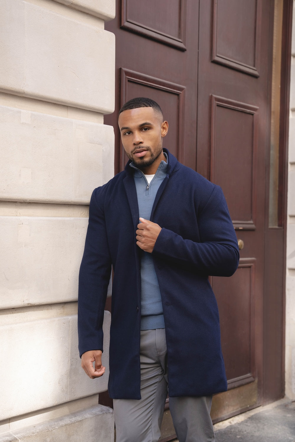 Single Breasted Overcoat in Navy