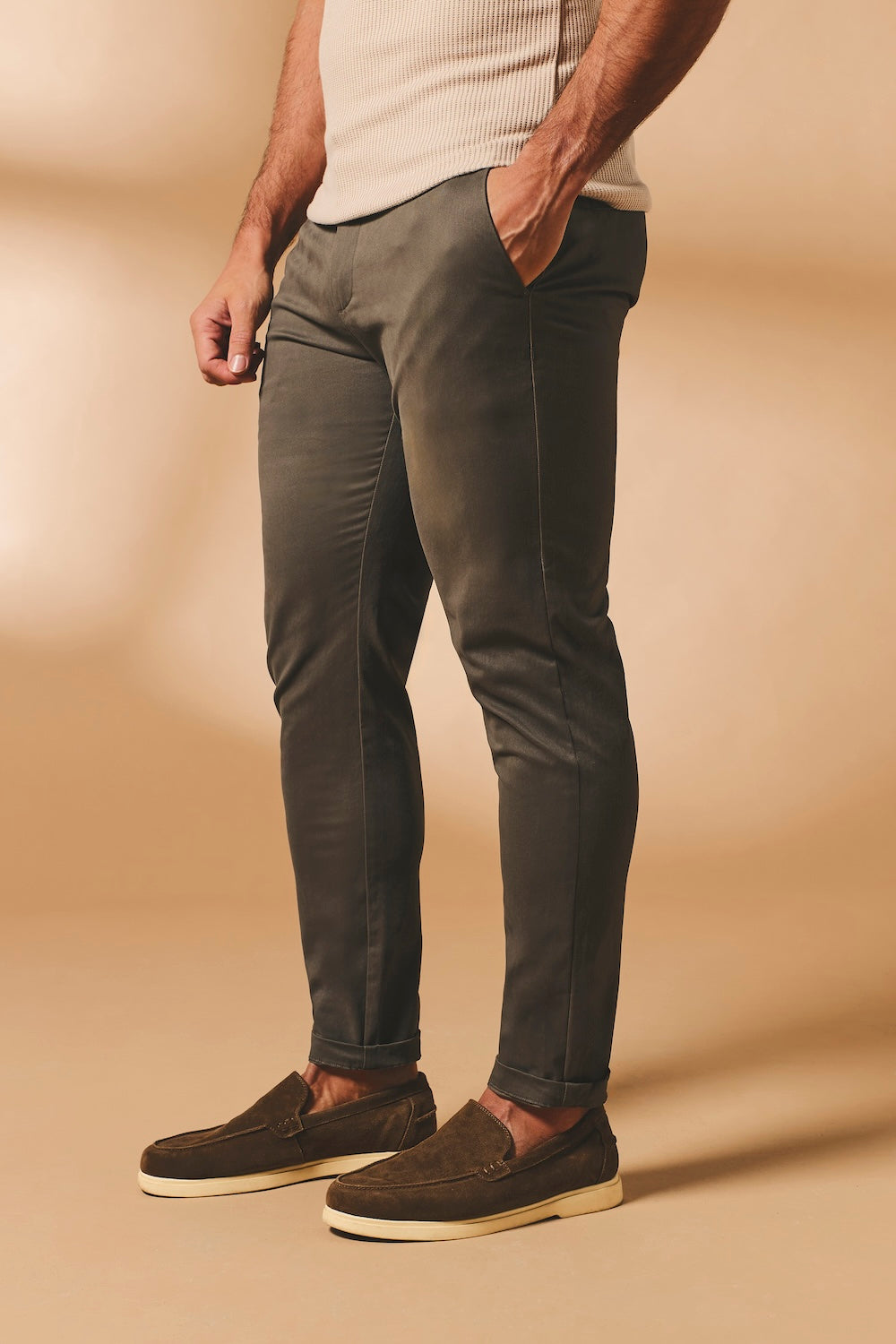 Smart Chino Side Adjuster Trousers in Mocha
