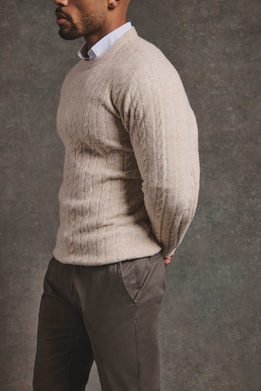 Soft Cable Crew Neck Jumper in Neutral