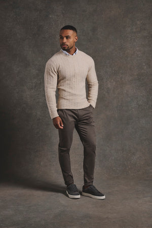 Soft Cable Crew Neck Jumper in Neutral