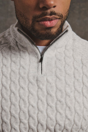 Soft Cable Half Zip Neck Jumper in Grey Marl