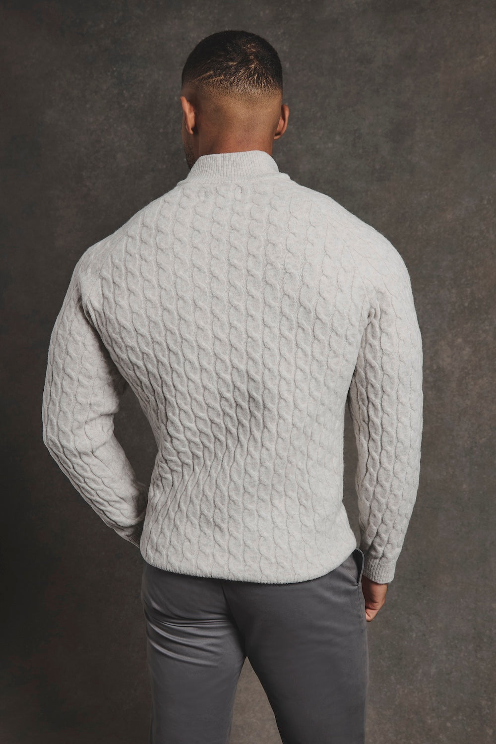Soft Cable Half Zip Neck Jumper in Grey Marl