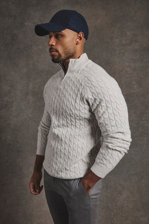 Soft Cable Half Zip Neck Jumper in Grey Marl