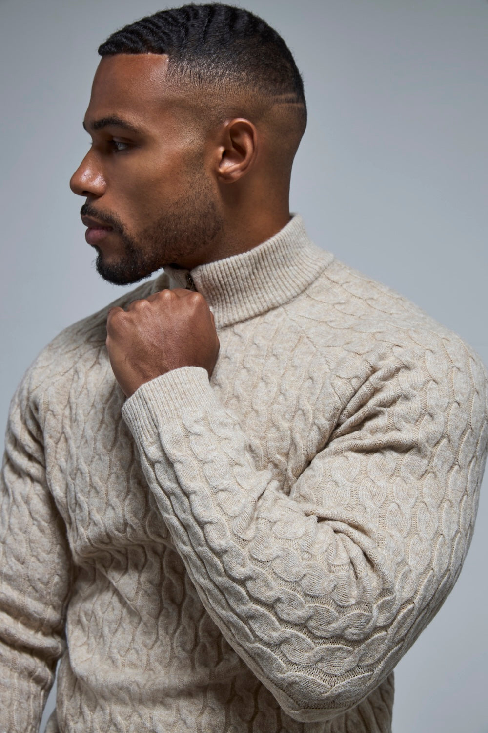 Soft Cable Half Zip Neck Jumper in Neutral Marl