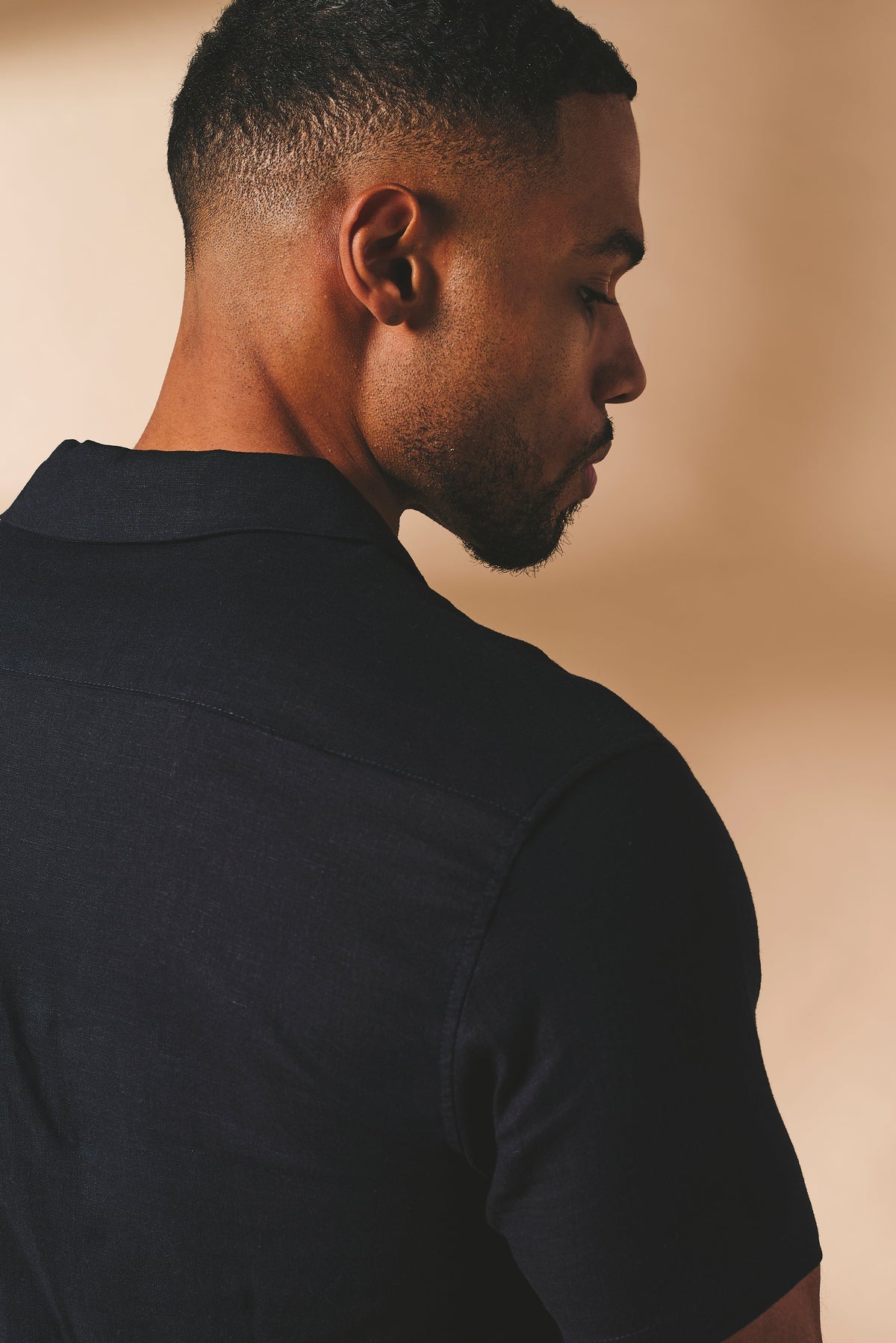 Stretch Linen Blend Cuban Collar Shirt in Navy