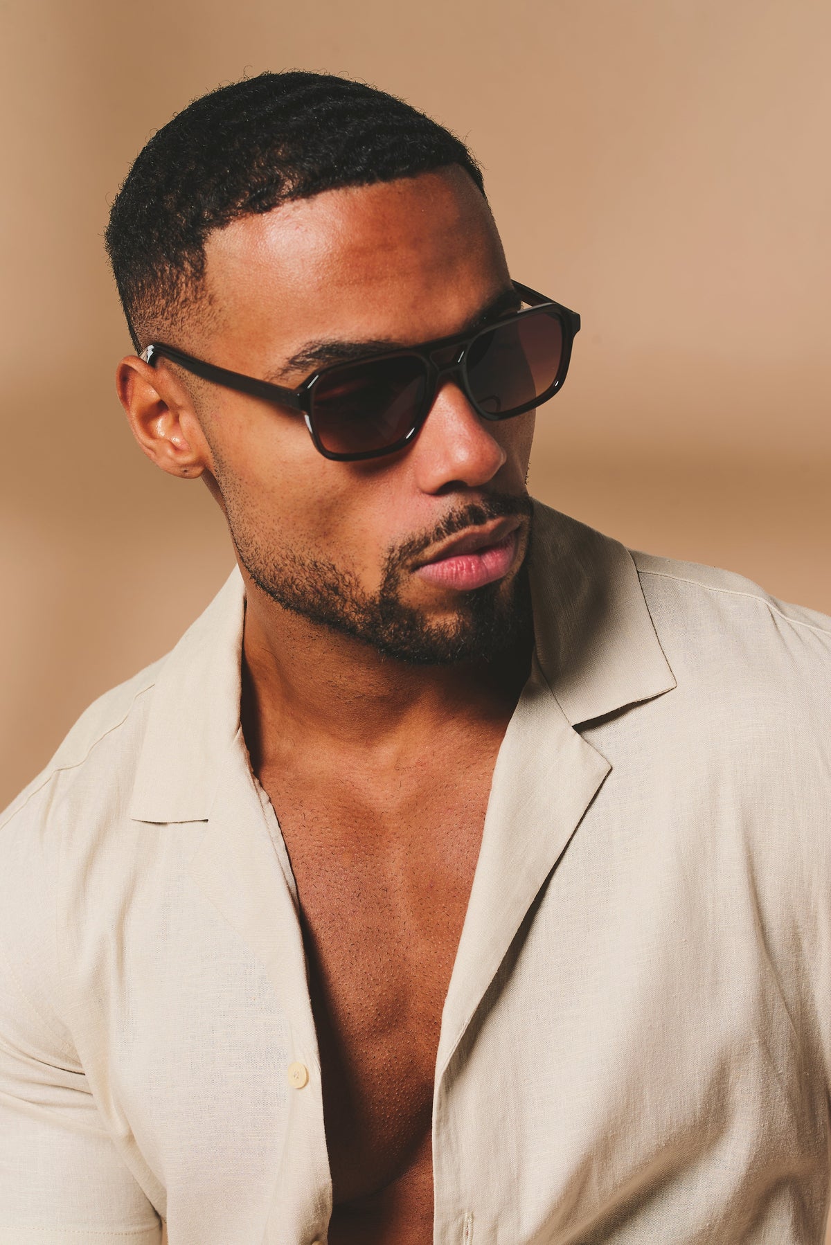 Stretch Linen Blend Cuban Collar Shirt in Stone