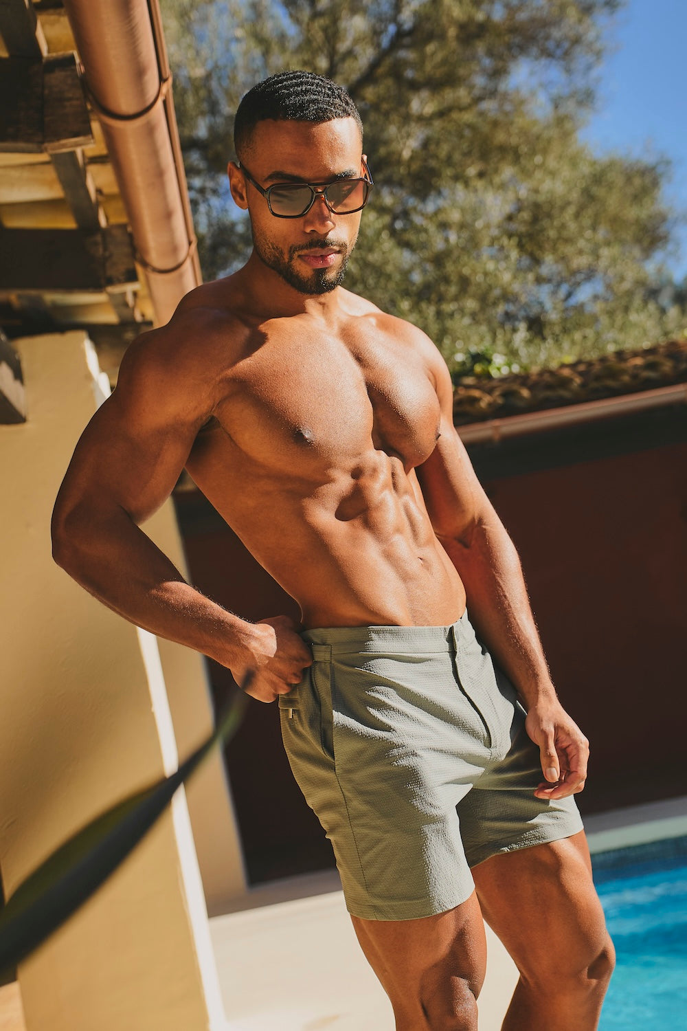 Quick Dry Textured Hybrid Side Adjuster Swim Short in Sage