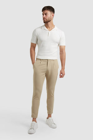 Cropped Pleated Trouser in Stone - TAILORED ATHLETE - ROW