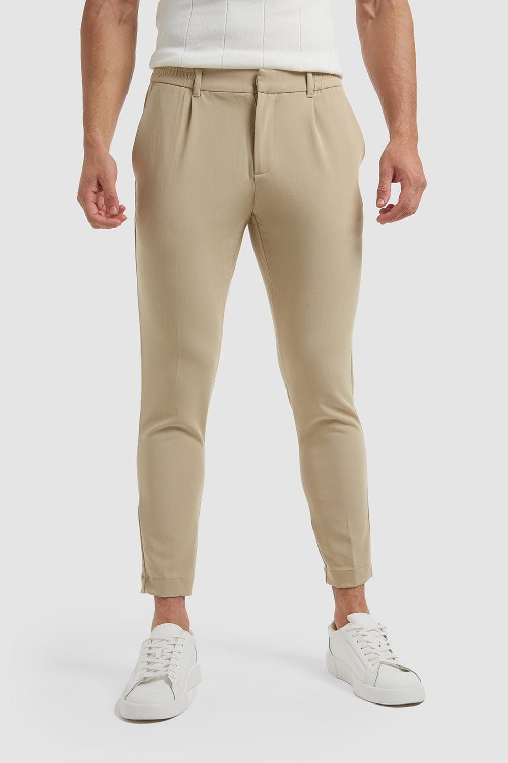 Cropped Pleated Trouser in Stone - TAILORED ATHLETE - ROW