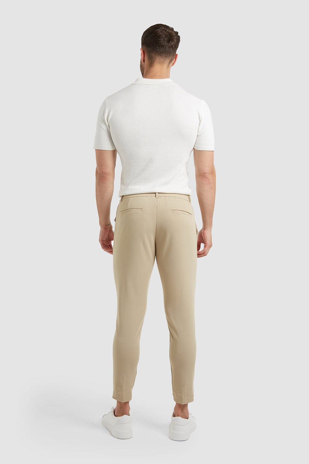 Cropped Pleated Trouser in Stone - TAILORED ATHLETE - ROW