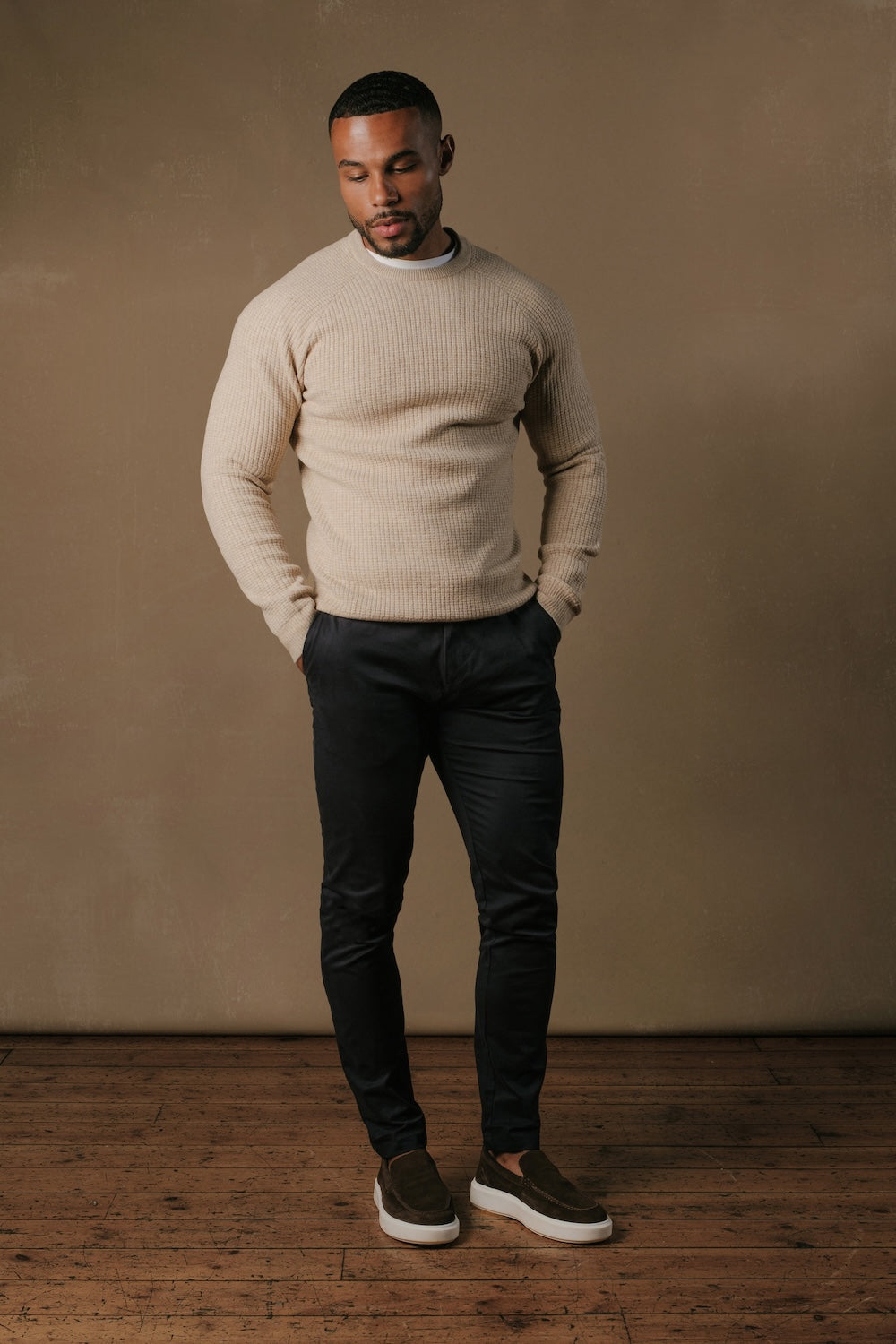 Fisherman Crew Neck Jumper in Neutral