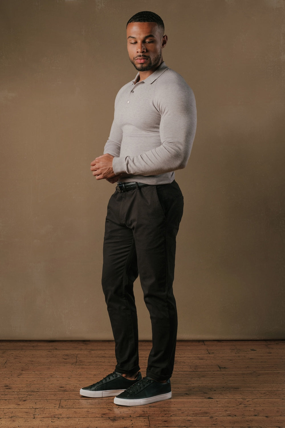 Knitted Polo Shirt in Grey