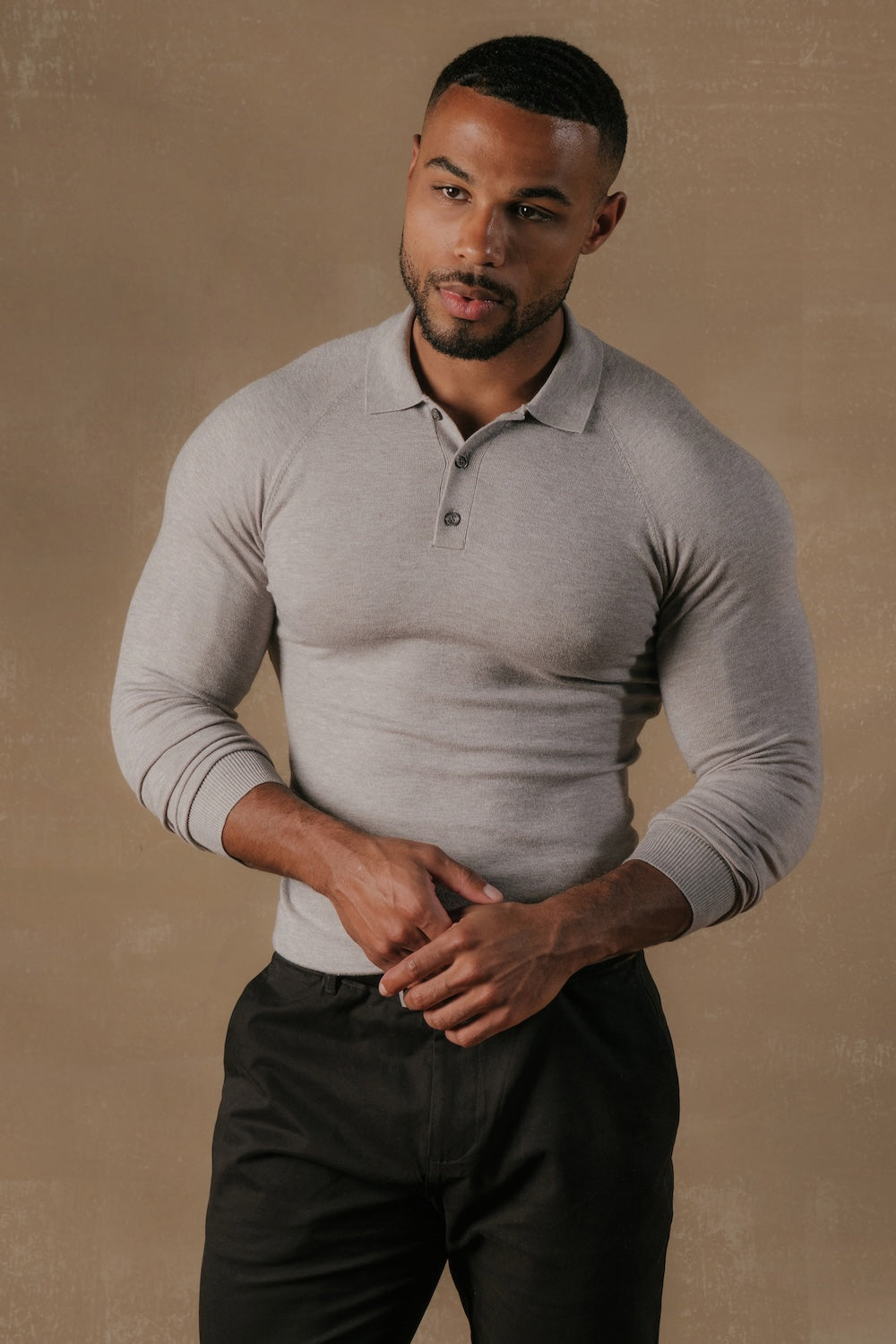 Knitted Polo Shirt in Grey