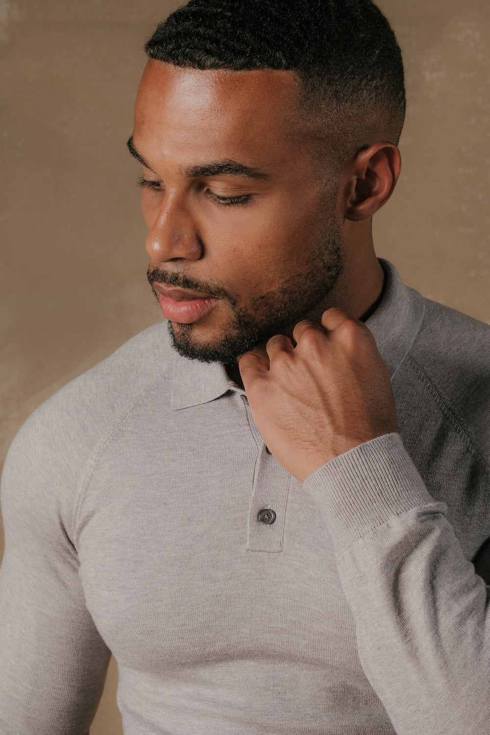 Knitted Polo Shirt in Grey