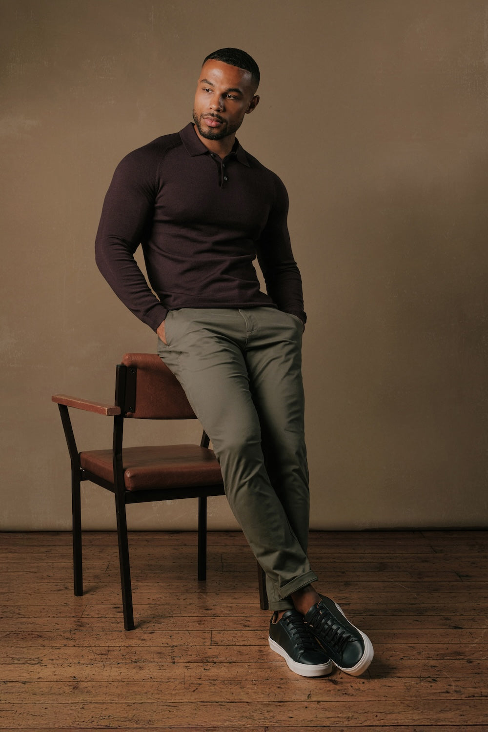 Extra Fine Merino Wool Polo Shirt in Dark Bordeaux