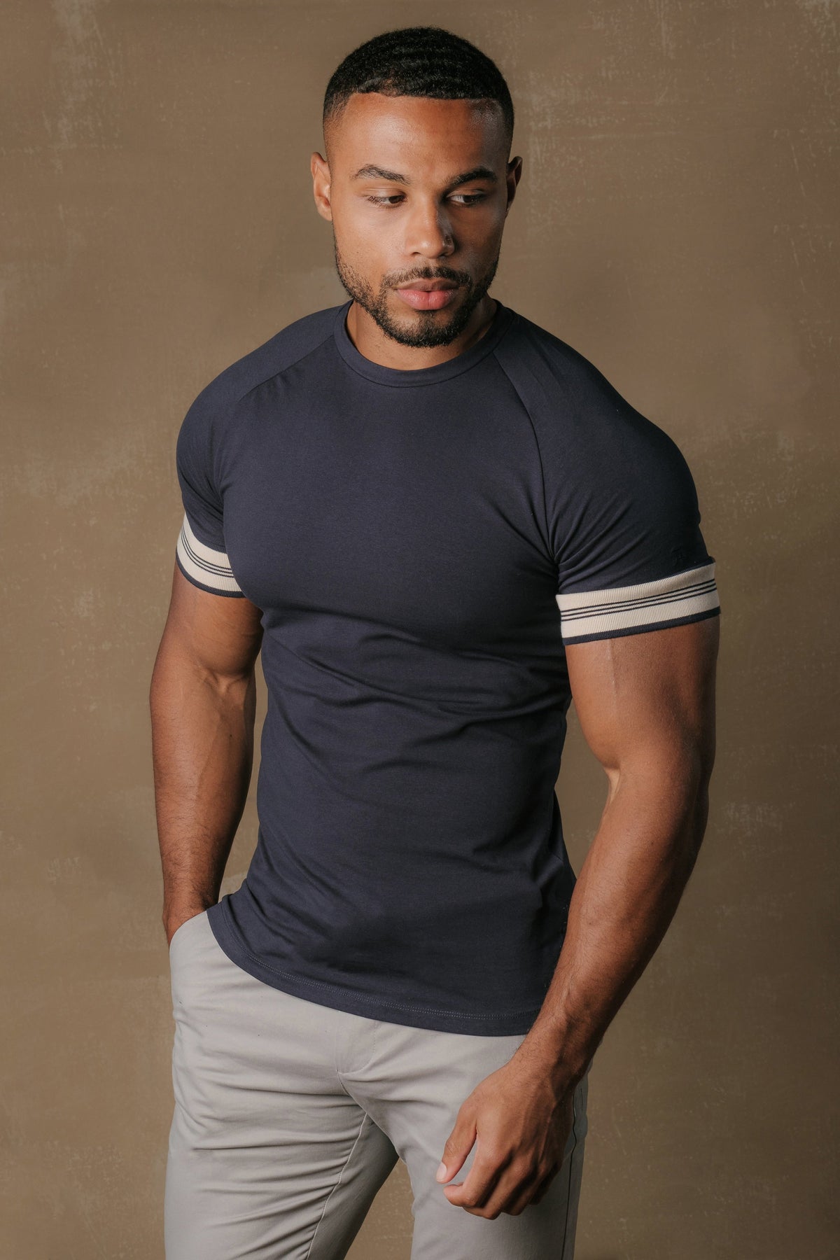 Tipped Fashion Fit T-Shirt in Navy and Stone