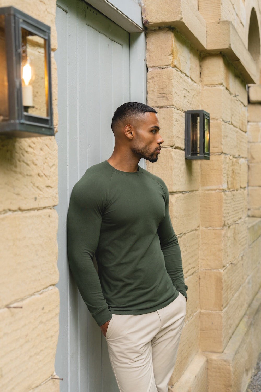 Muscle Fit Long Sleeve T-Shirt in Khaki