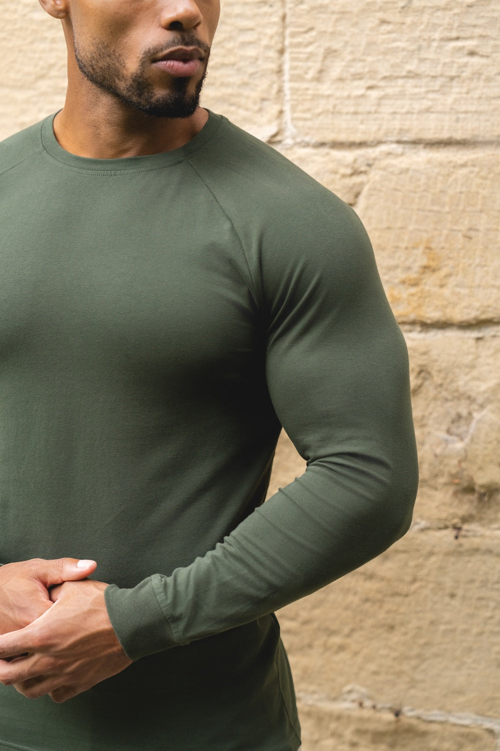 Muscle Fit Long Sleeve T-Shirt in Khaki