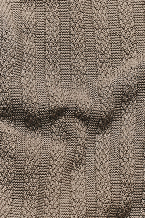 Vertical Stripe Knitted Open Collar Polo Shirt in Mole