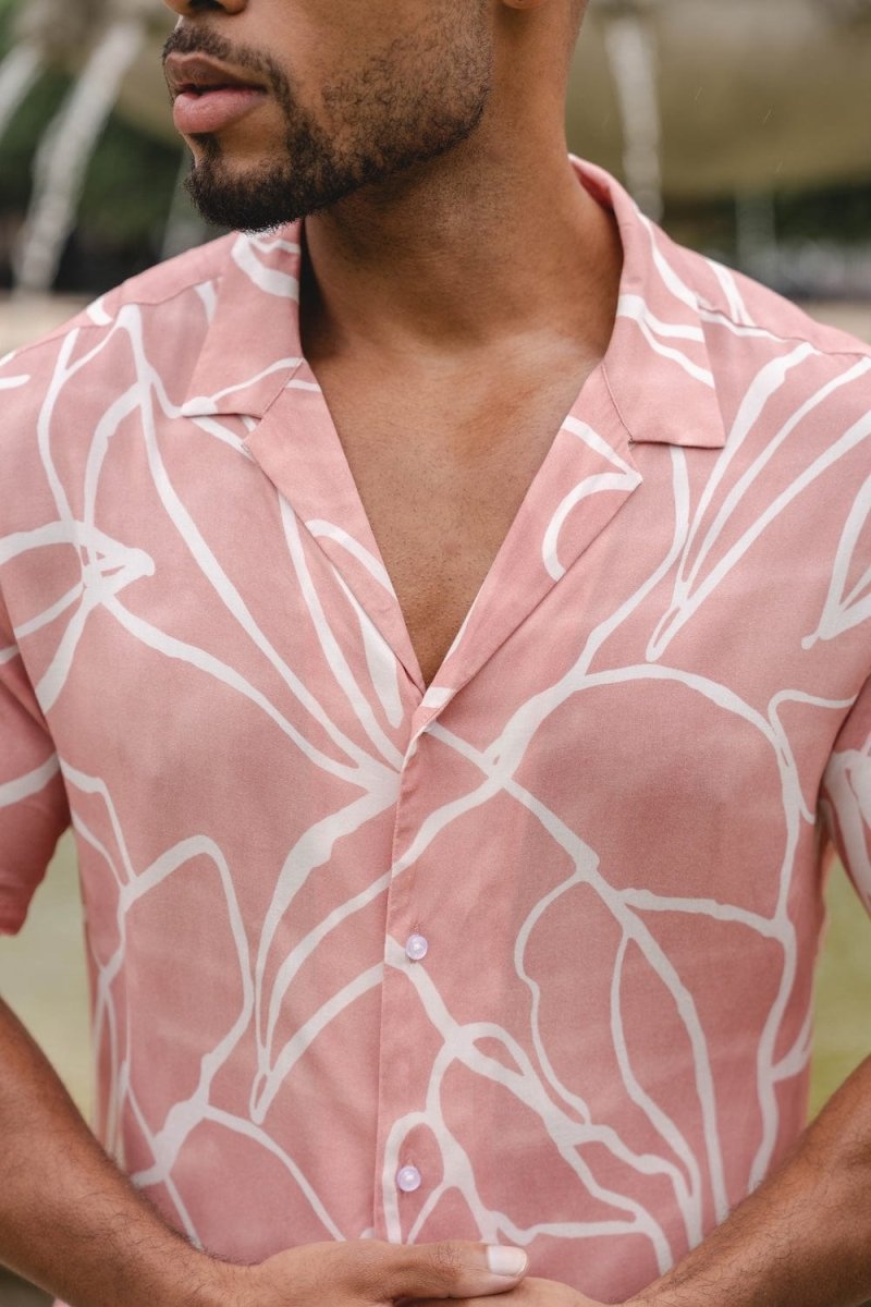 Printed Shirt in Pink Linear Fauna - TAILORED ATHLETE - ROW