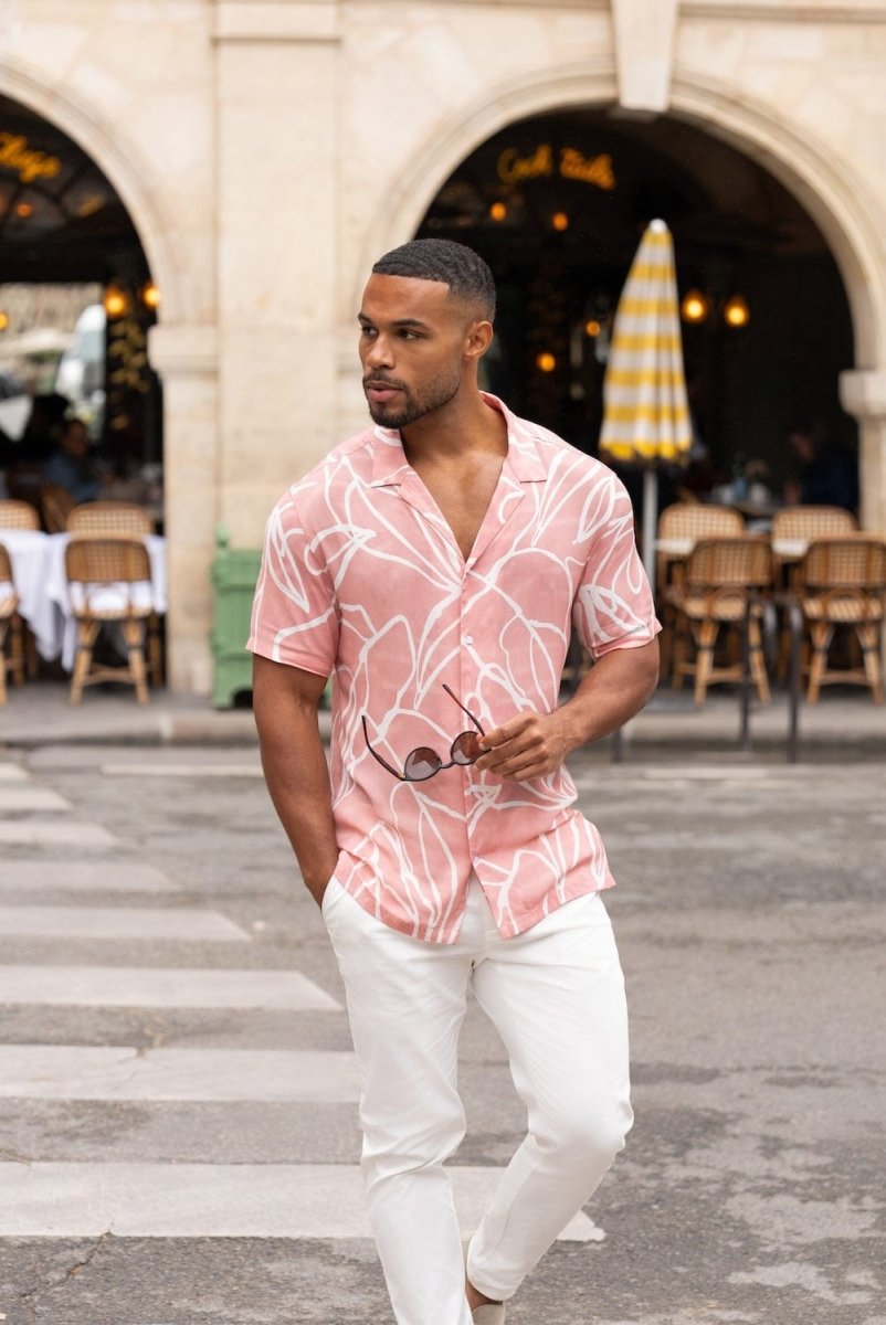 Printed Shirt in Pink Linear Fauna - TAILORED ATHLETE - ROW