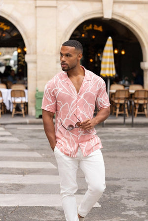 Printed Shirt in Pink Linear Fauna - TAILORED ATHLETE - ROW