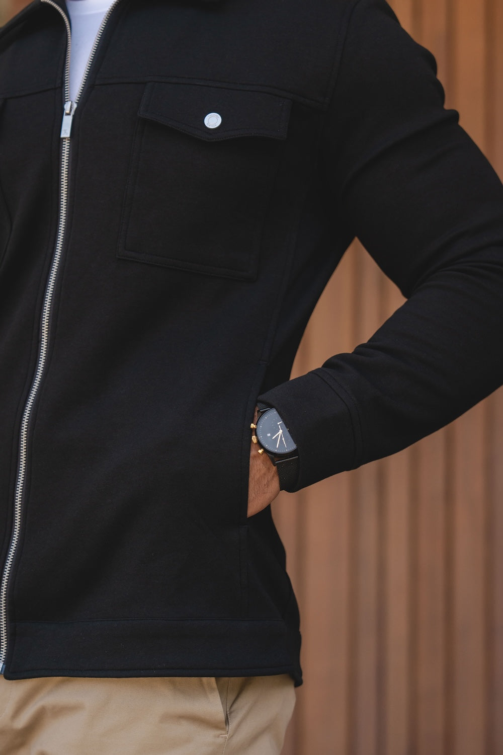 Interlock Jersey Zip Through Shacket in Black