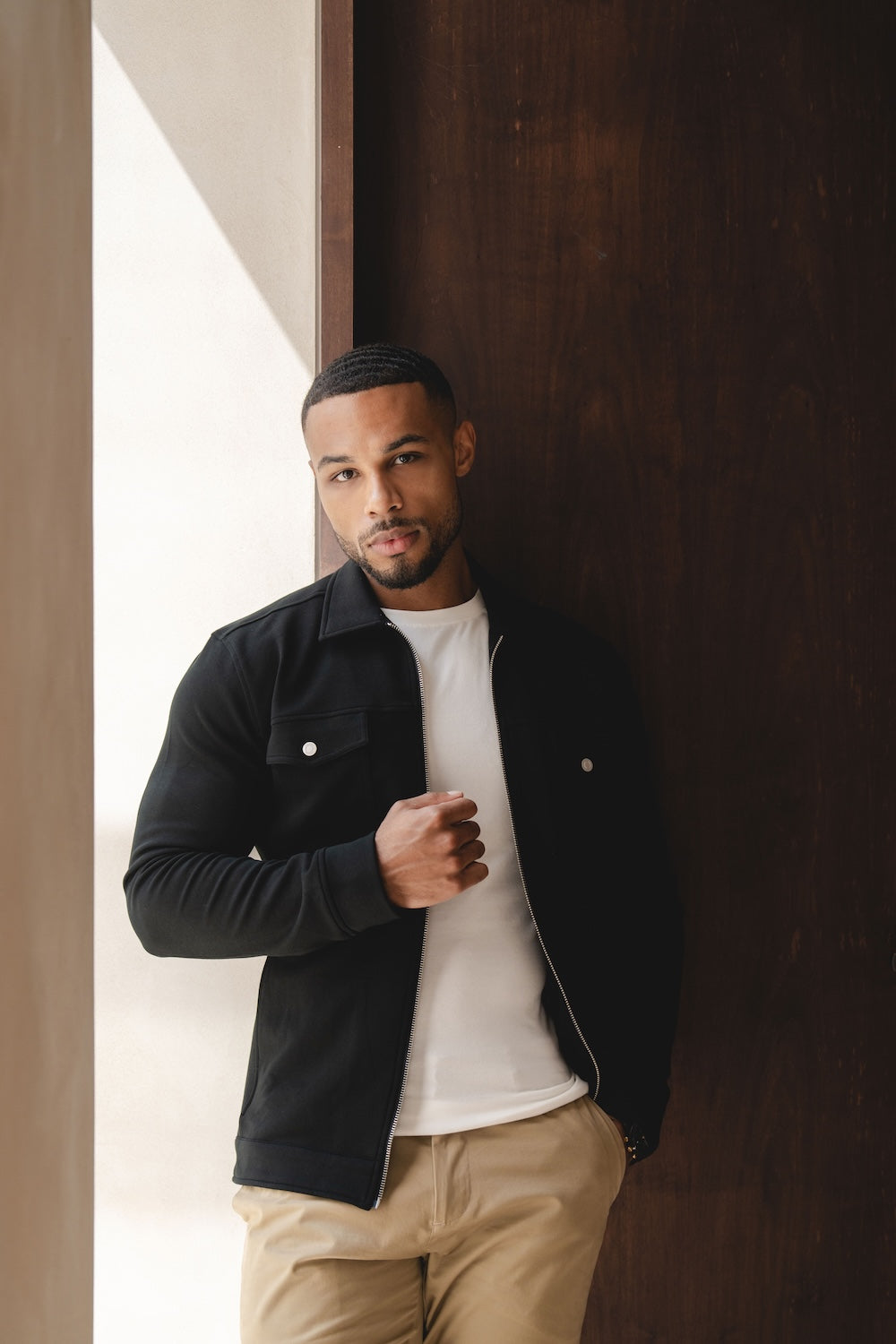 Interlock Jersey Zip Through Shacket in Black